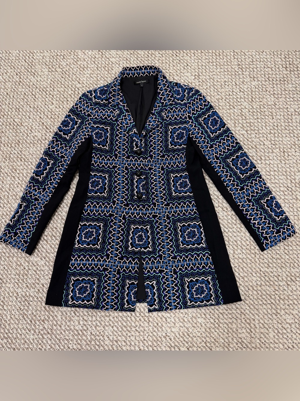Nanette Lepore Blue Geometric Embroidered Jacket Coat Dress 6 Art Boho Chic $598